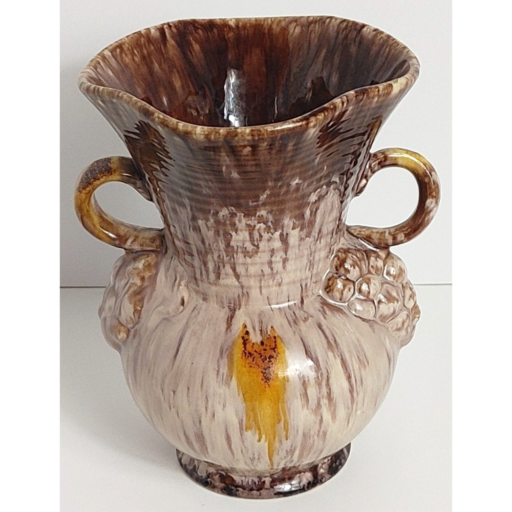 Vintage Jasba Keramik Drip Glaze Double Handled 8" Ceramic Vase Brown 544/19